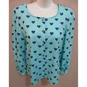 Elfin Blouse Size XL Women's Juniors Heart Print Sheer Shirt